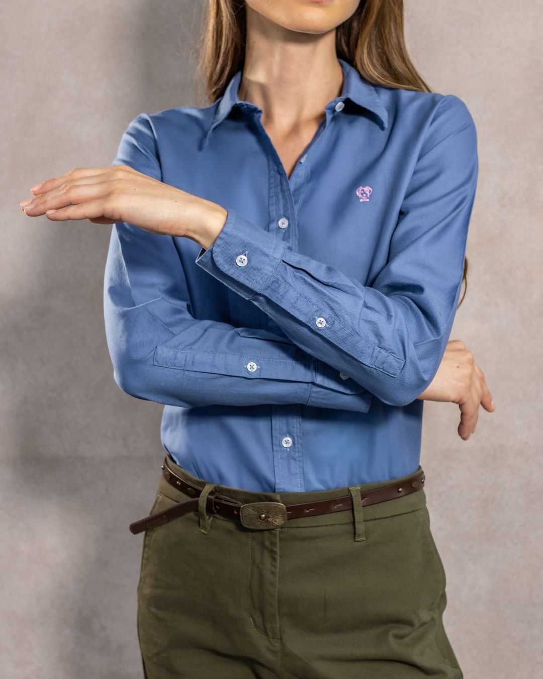 Chino Blue Stain Resistant Oxford Shirt for Women 