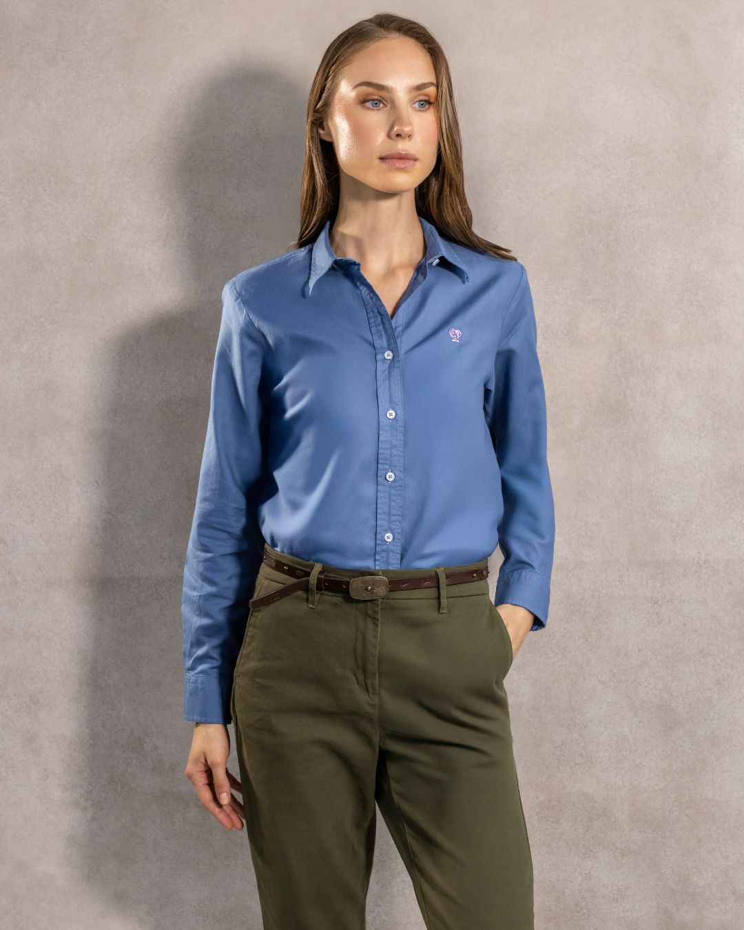 Chino Blue Stain Resistant Oxford Shirt for Women 