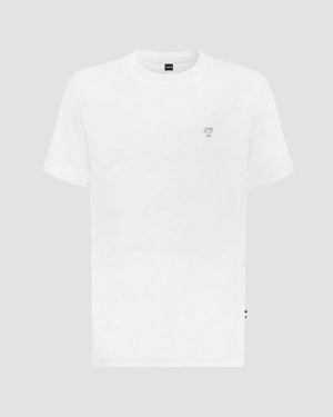 Camiseta antimanchas manga corta blanca logo gris para hombre tallaje regular fit marca DANTE foto mockup