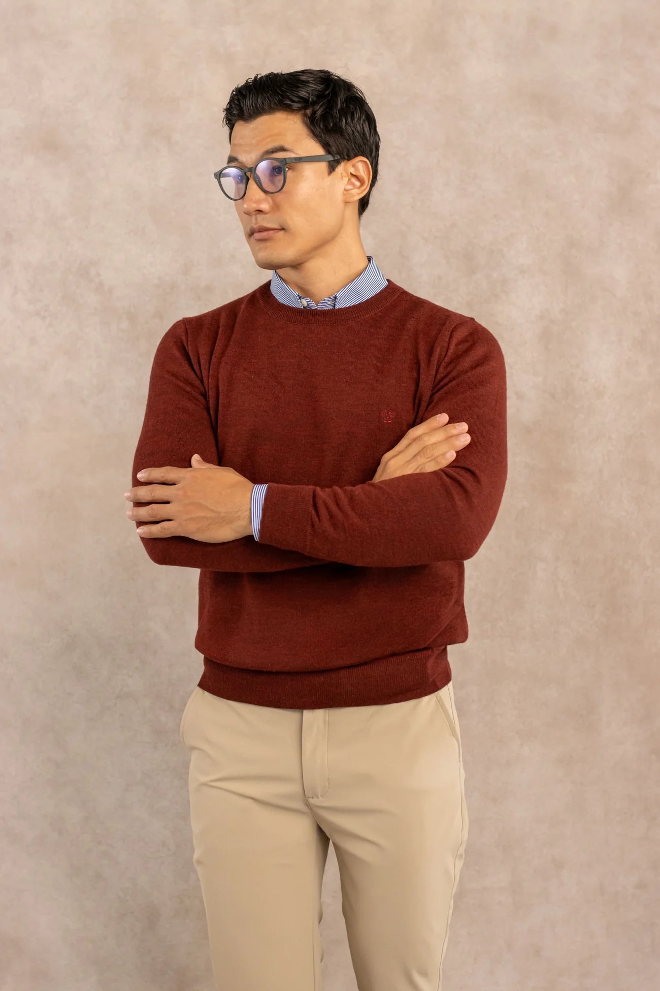Burgundy Knit Sweater with Crew Neck