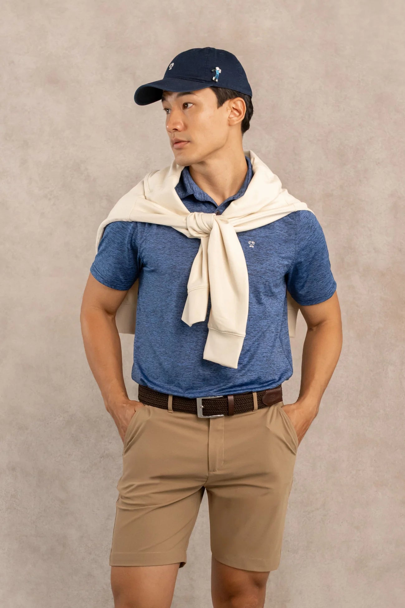 Wrinkle-Free Performance Heather Blue Polo